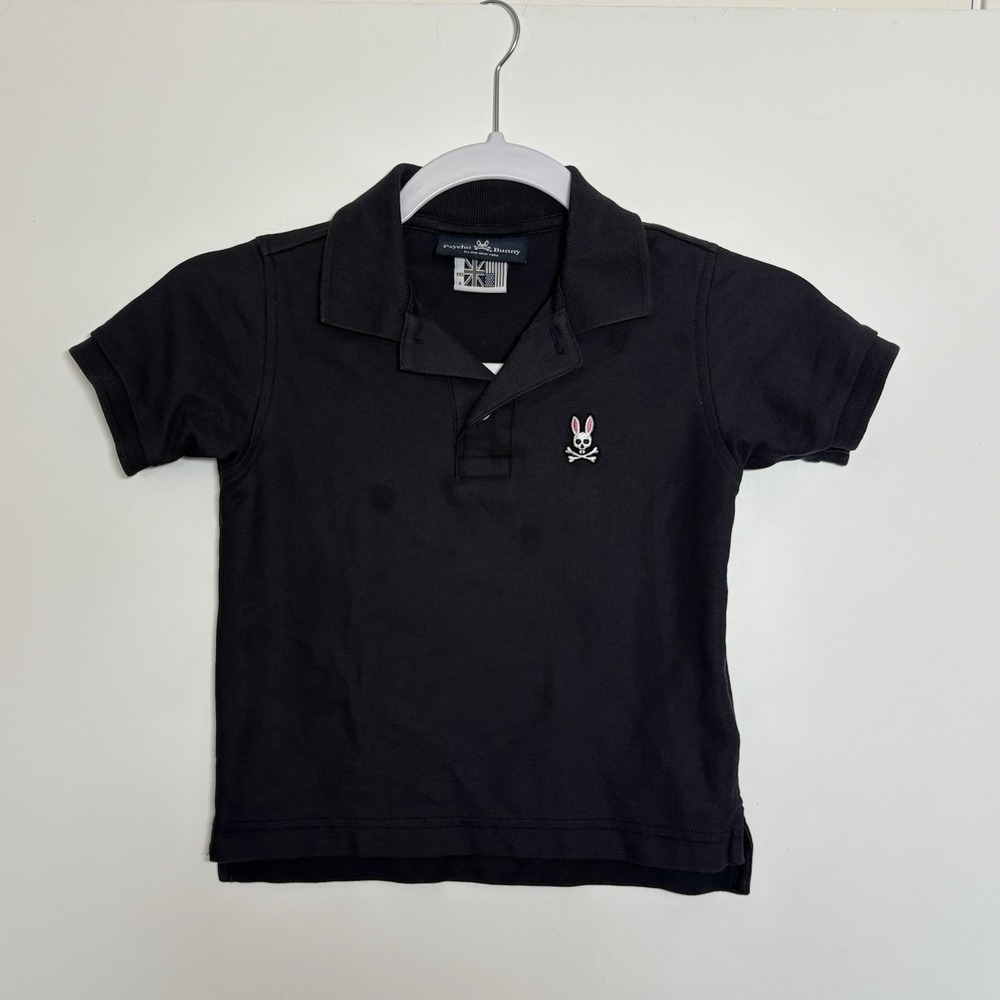 Psycho Bunny Boys Black Polo Shirt Short Sleeve XXS 4 Pima Cotton with Logo
